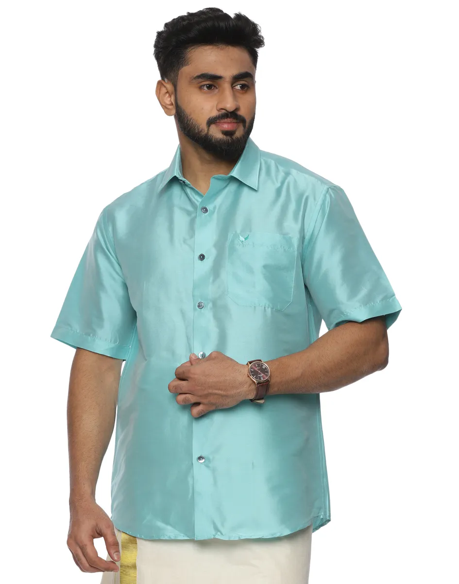 Warrior Light Blue Half Sleeve Silk Shirt - House of Cocoon (2)