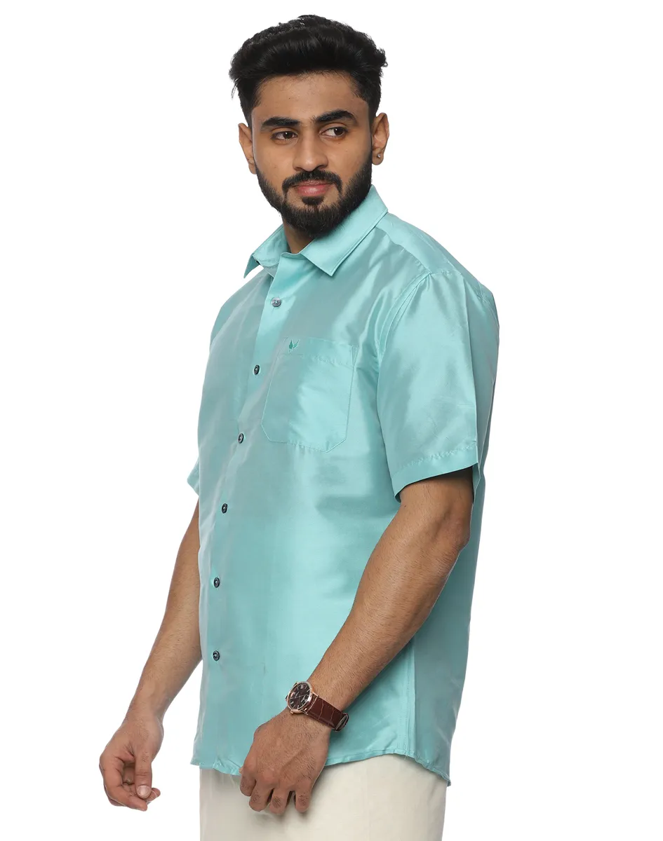 Warrior Light Blue Half Sleeve Silk Shirt - House of Cocoon (3)