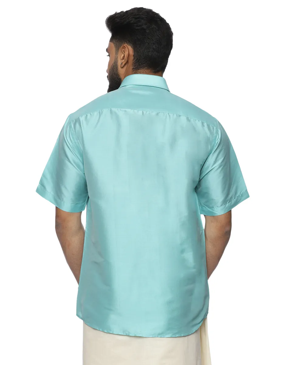 Warrior Light Blue Half Sleeve Silk Shirt - House of Cocoon (4)