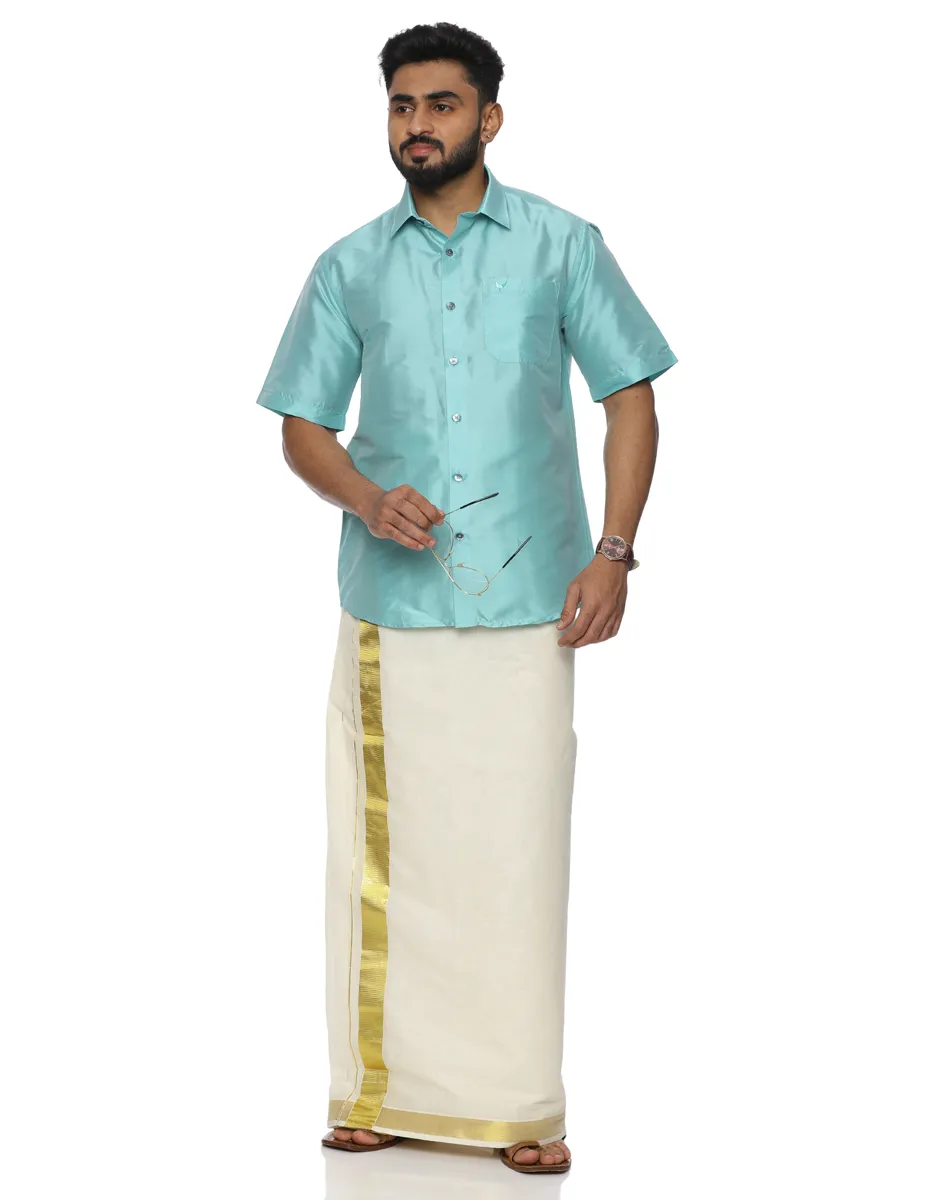 Warrior Light Blue Half Sleeve Silk Shirt - House of Cocoon (5)