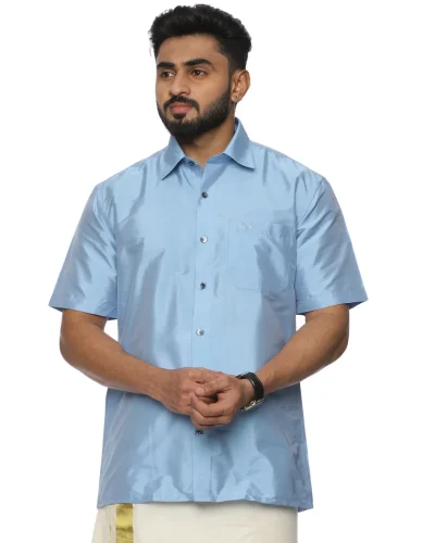 Warrior Powdwe Blue Half Sleeve Silk Shirt