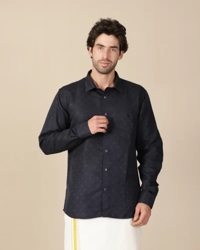 Maurya Vastra Classic Black Ethnic Textured Shirt