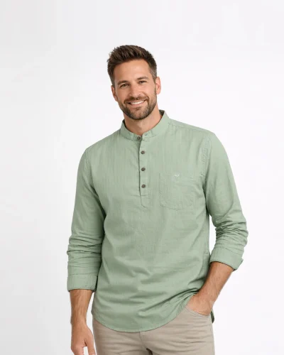 Warrior Sage Green Textured Mandarin Collar Kurta