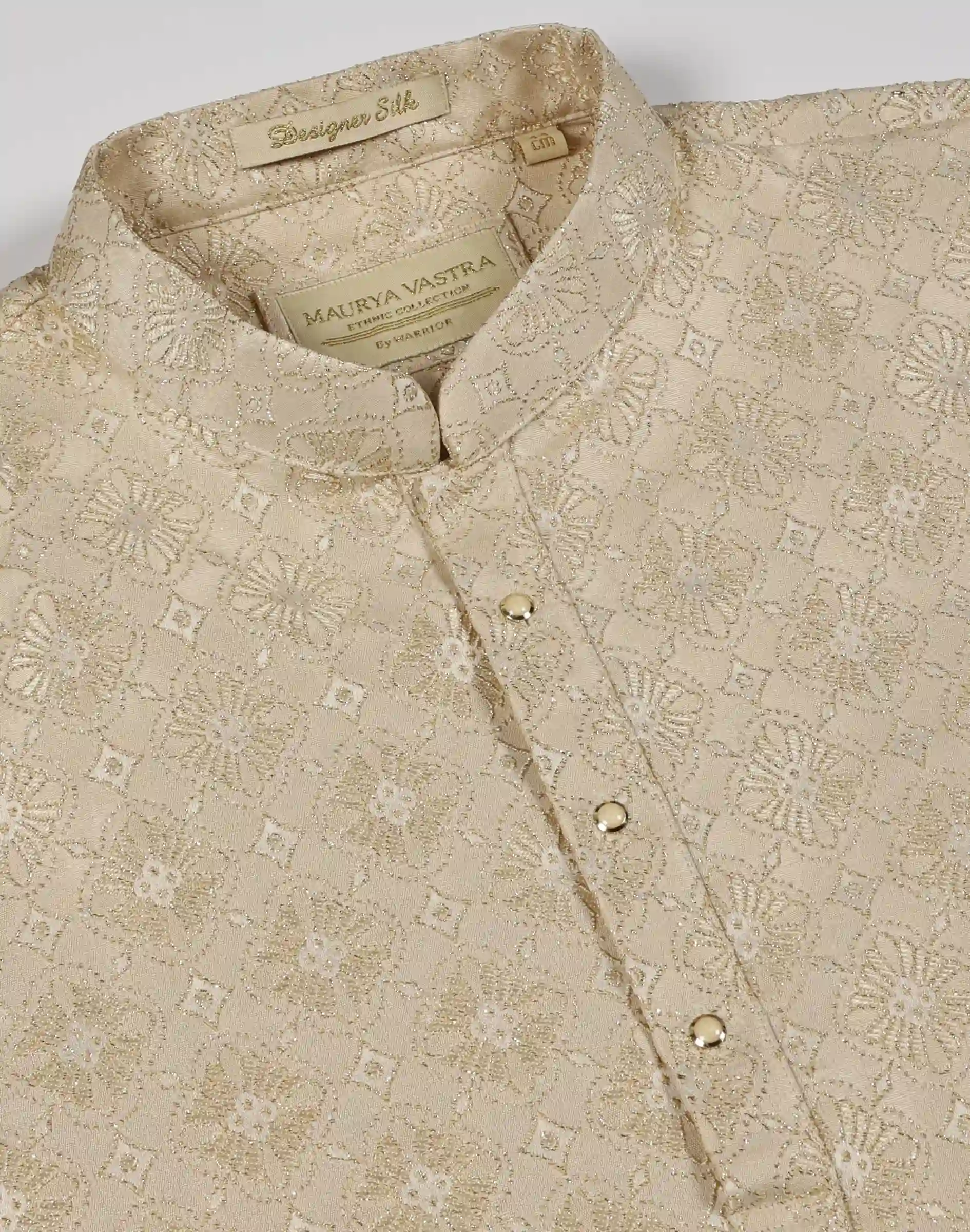Maurya Vastra Beige Gold Floral Brocade Festive Kurta (1)