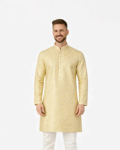 Maurya Vastra Butter Yellow Designer Silk Brocade Kurta