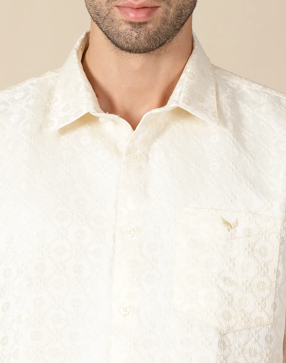 Maurya Vastra Classic Cream Brocade Shirt (1)