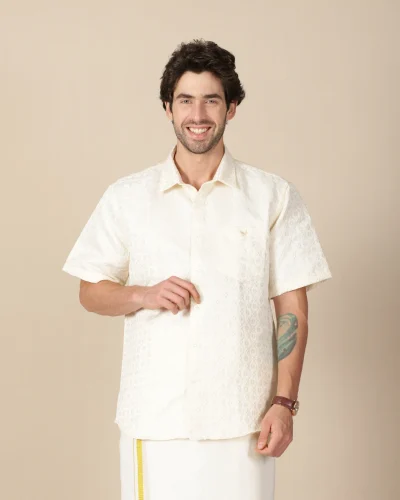 Maurya Vastra Classic Cream Brocade Shirt