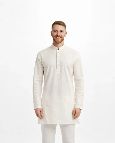Maurya Vastra Classic Off-White Textured Silk Kurta