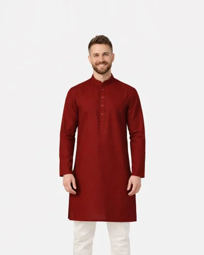 Maurya Vastra Classic Ruby Red Textured Silk Kurta