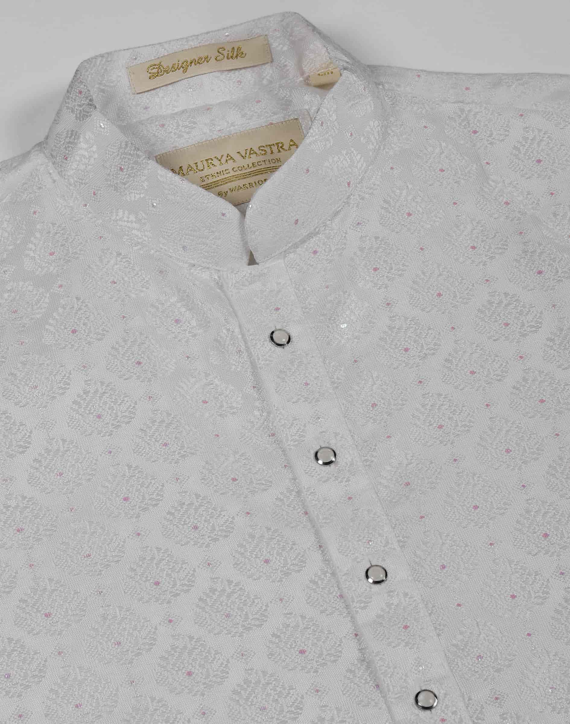 Maurya Vastra Classic White Designer Silk Jacquard Kurta (1)