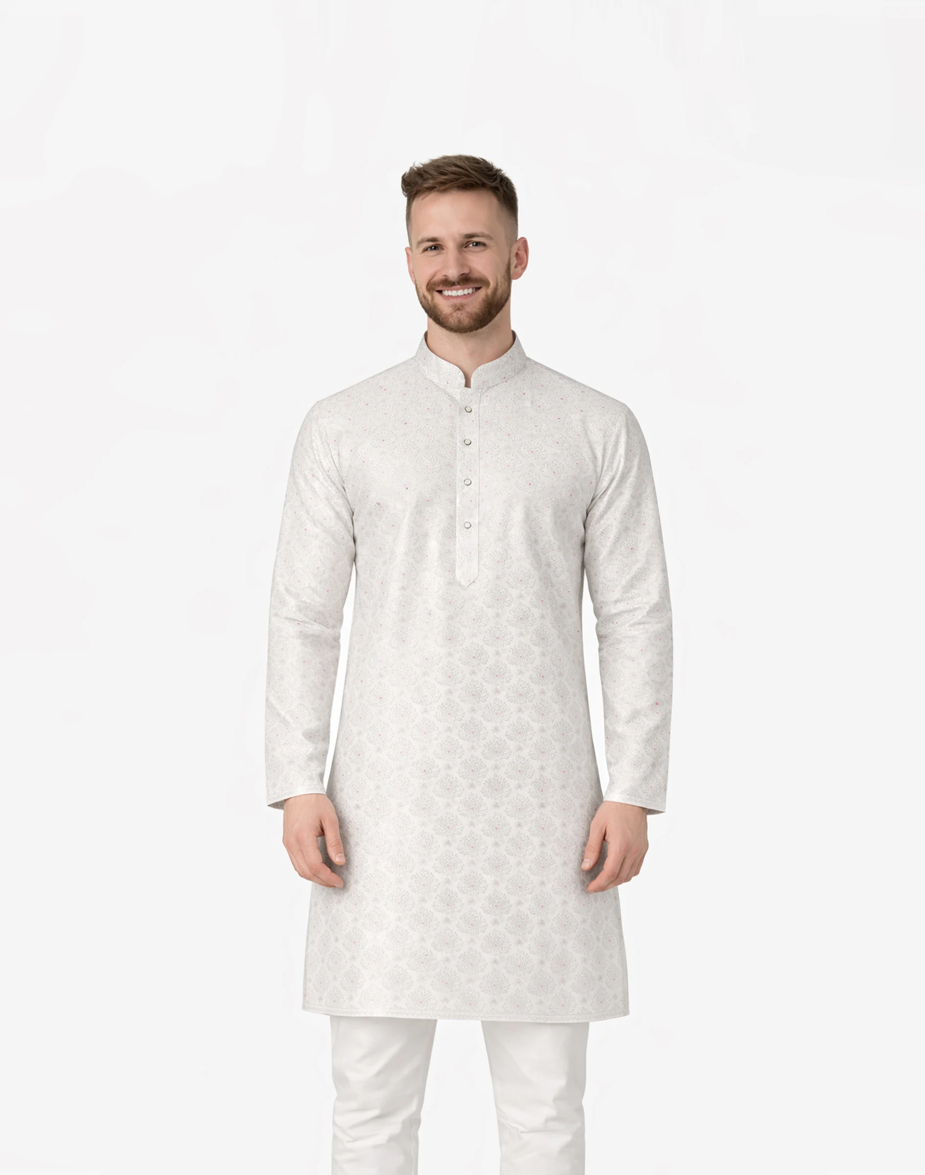 Maurya Vastra Classic White Designer Silk Jacquard Kurta (1)