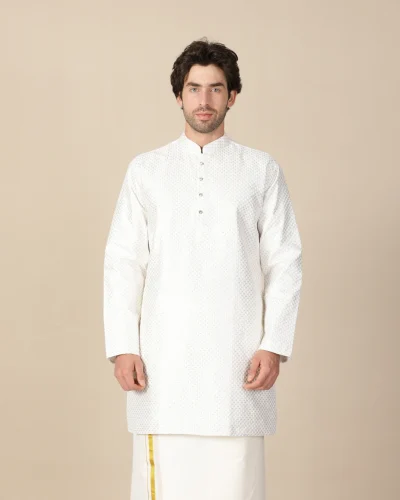 Maurya Vastra Classic White Sequin Kurta