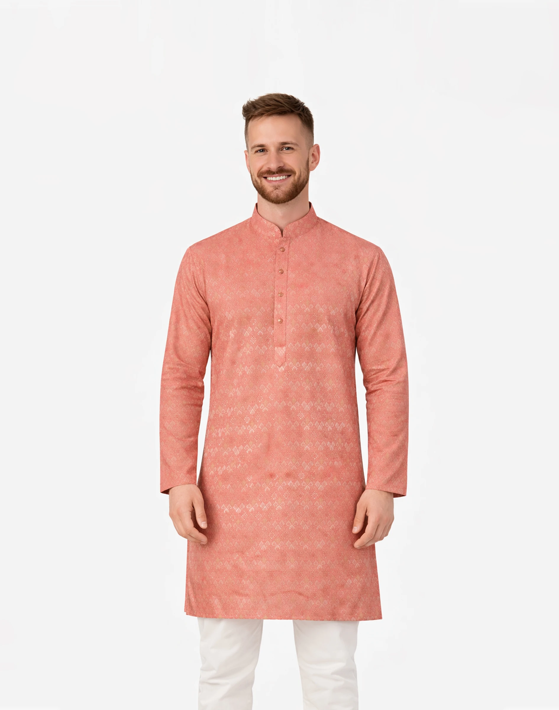 Maurya Vastra Coral Blush Designer Brocade Kurta (1)