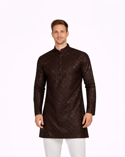 Maurya Vastra Dark Chocolate Shimmer Textured Festive Kurta