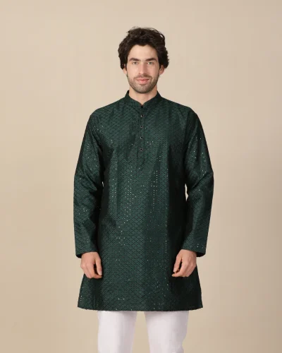 Maurya Vastra Dark Green Textured Festive Kurta