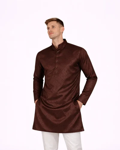 Maurya Vastra Deep Maroon Textured Designer Silk Kurta