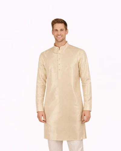 Maurya Vastra Elegant Ivory Jacquard Kurta