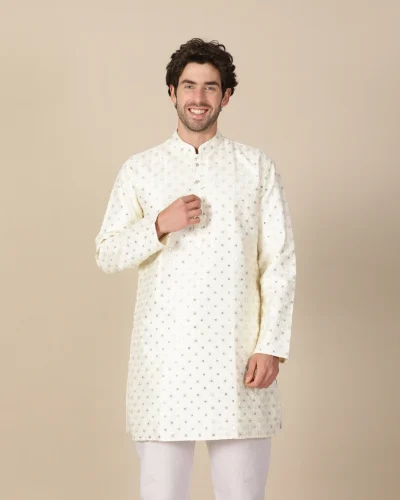 Maurya Vastra Ivory Embroidered Festive Kurta