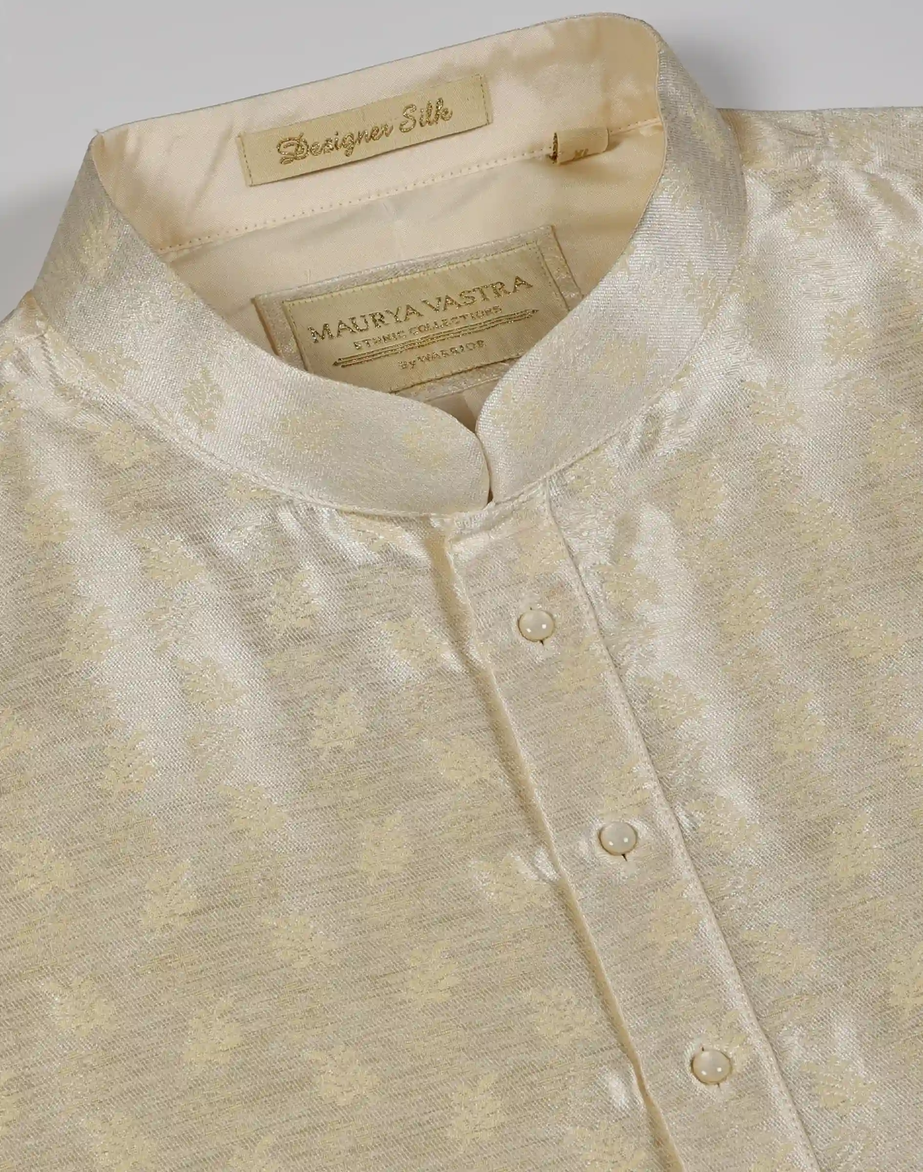 Maurya Vastra Ivory Gold Subtle Brocade Festive Kurta (1)