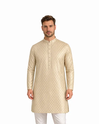 Maurya Vastra Ivory Gold Subtle Brocade Festive Kurta