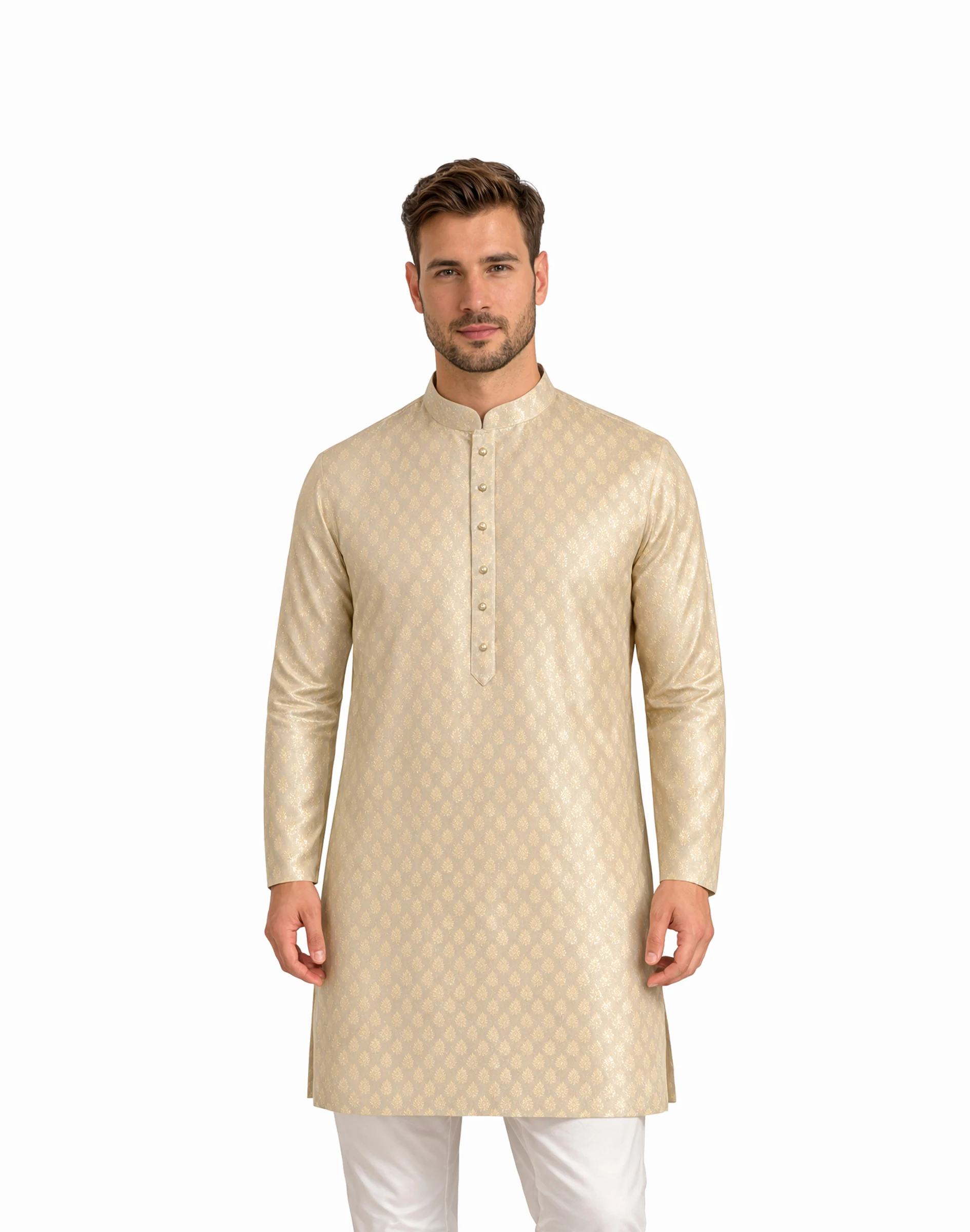 Maurya Vastra Ivory Gold Subtle Brocade Festive Kurta (3)