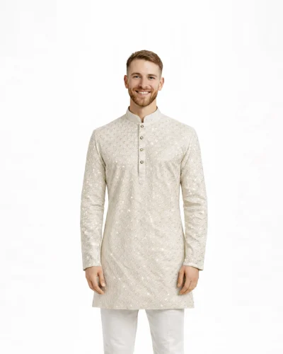 Maurya Vastra Ivory Royale Embroidered Designer Kurta