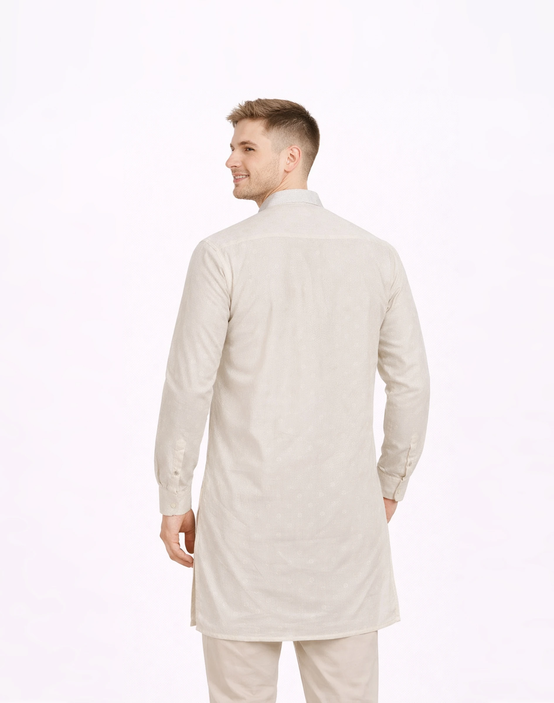 Maurya Vastra Ivory Textured Designer Silk Brocade Kurta (2)