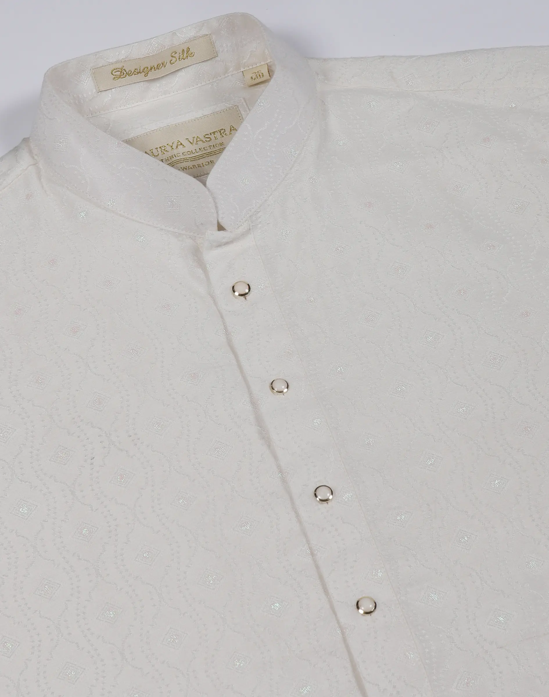 Maurya Vastra Ivory Textured Designer Silk Brocade Kurta (3)