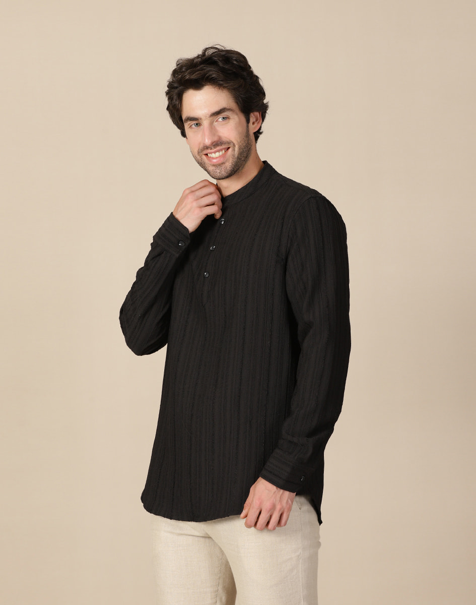 Maurya Vastra Jet Black Textured Festive Kurta (1)