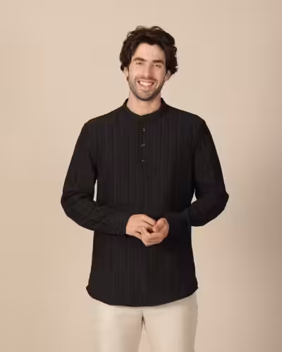 Maurya Vastra Jet Black Textured Festive Kurta