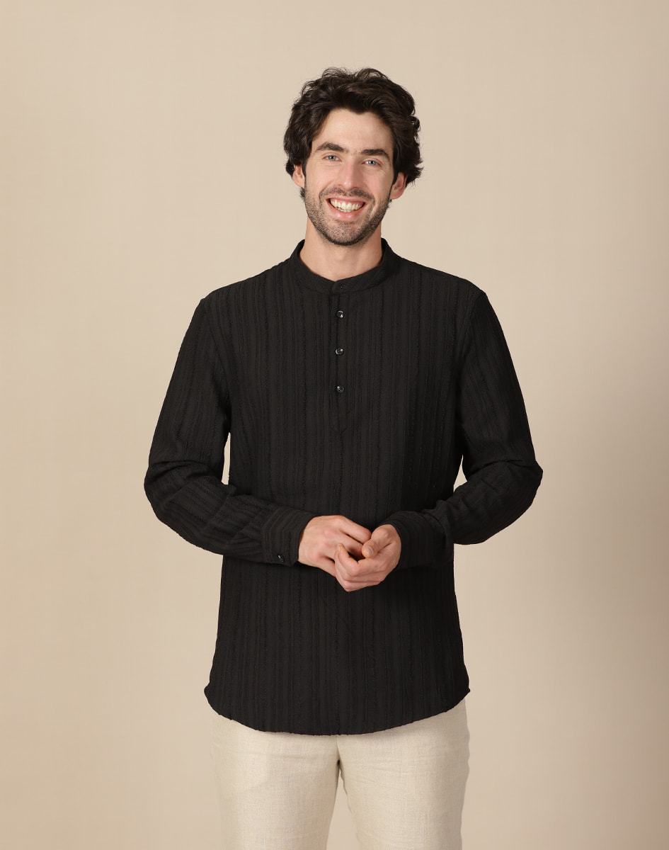 Maurya Vastra Jet Black Textured Festive Kurta (2)