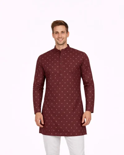 Maurya Vastra Maroon Buti Textured Brocade Kurta