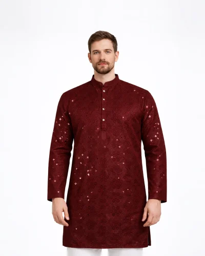 Maurya Vastra Maroon Embroidered Designer Festive Kurta