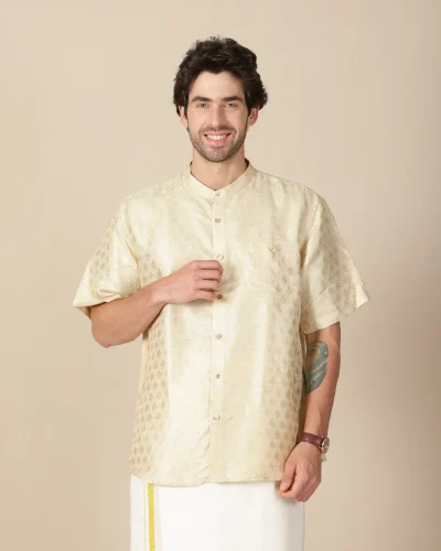 Maurya Vastra Men’s Cream Textured Designer Silk Kurta