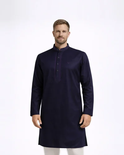 Maurya Vastra Midnight Blue Embroidered Silk Blend Kurta