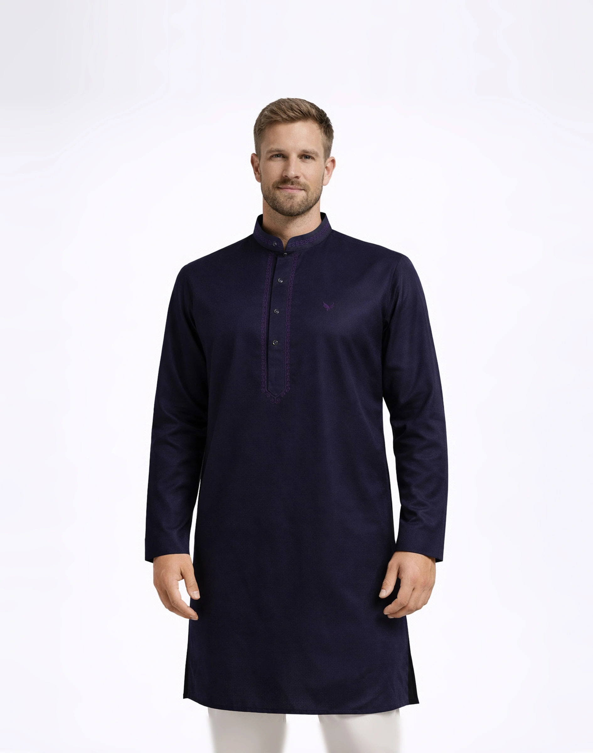 Maurya Vastra Midnight Blue Embroidered Silk Blend Kurta (1)