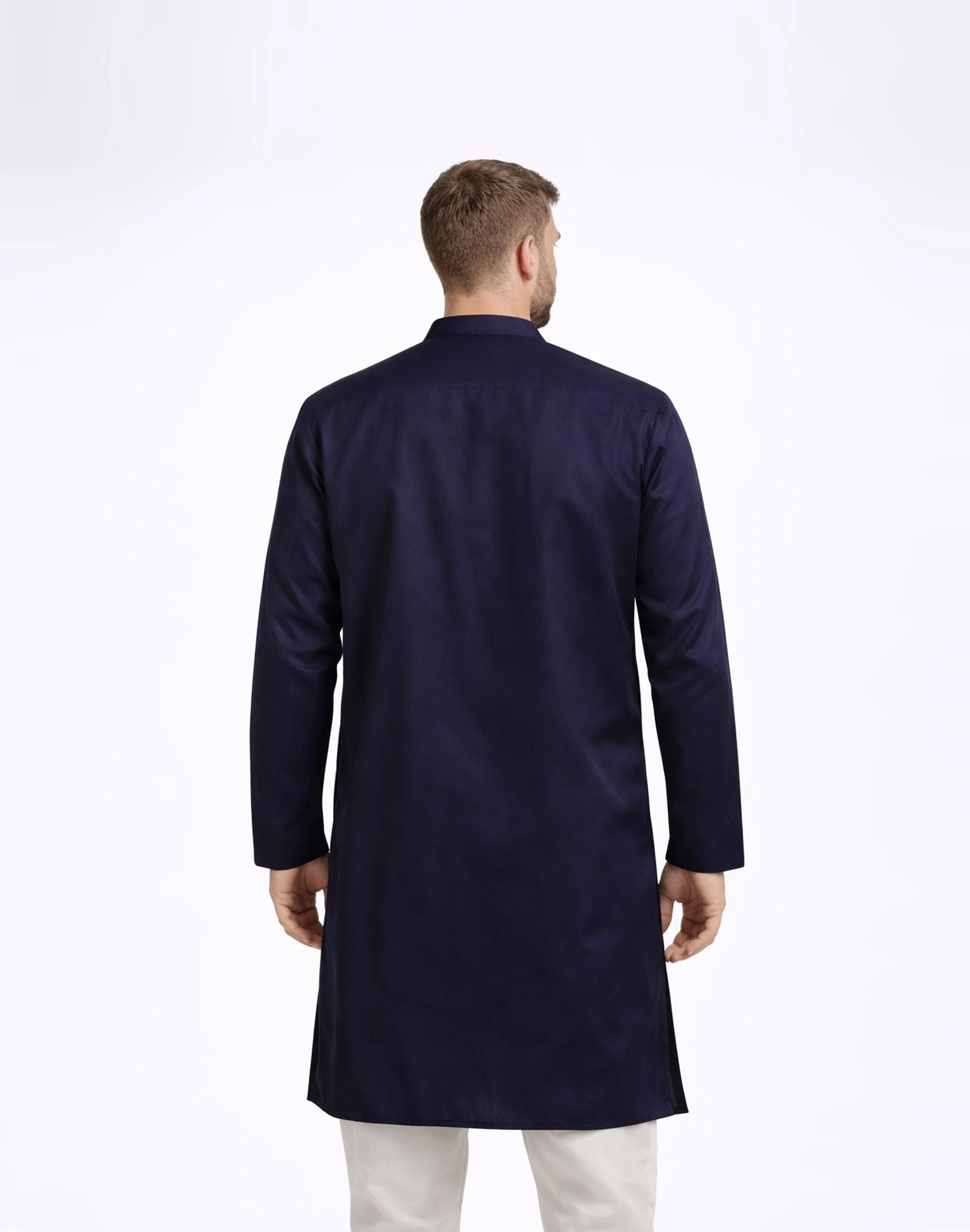 Maurya Vastra Midnight Blue Embroidered Silk Blend Kurta (2)