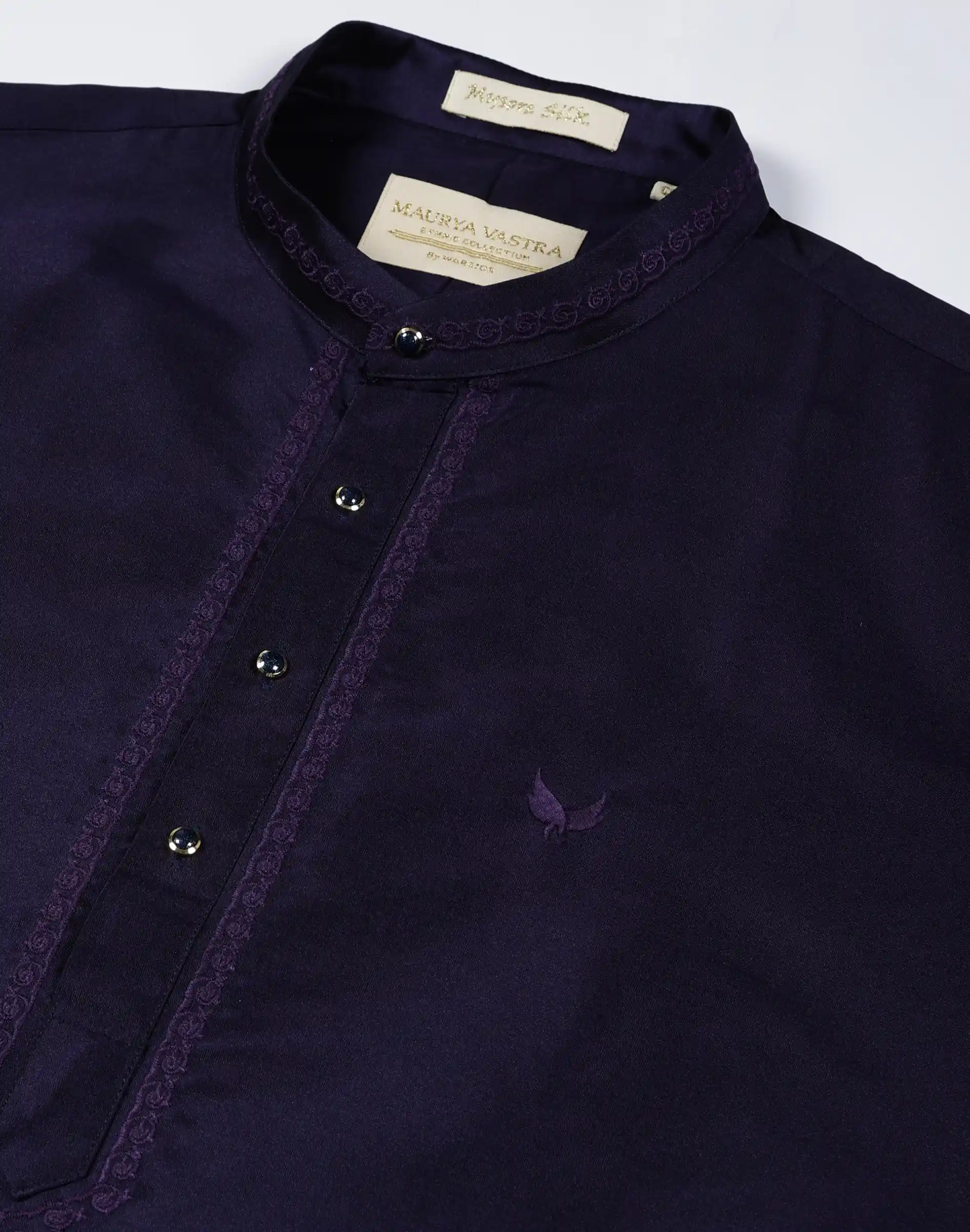 Maurya Vastra Midnight Blue Embroidered Silk Blend Kurta (3)