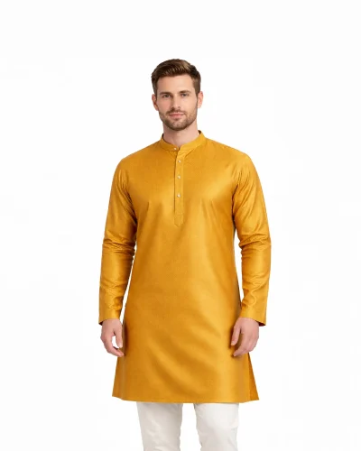Maurya Vastra Mustard Gold Brocade Kurta