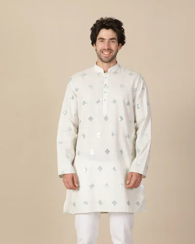 Maurya Vastra Off-White  Embroidered Festive Kurta