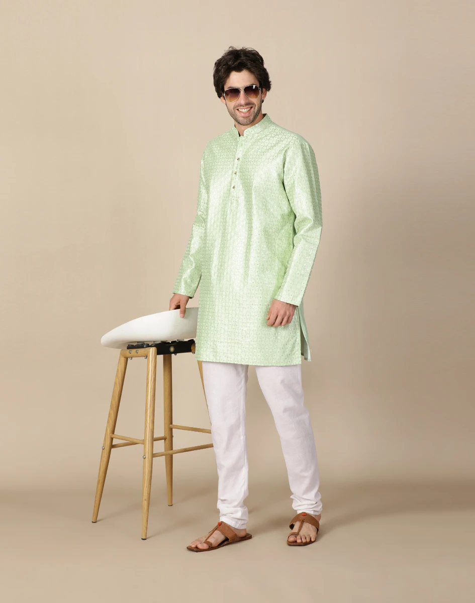 Maurya Vastra Pastel Green Embroidered Festive Kurta (2)