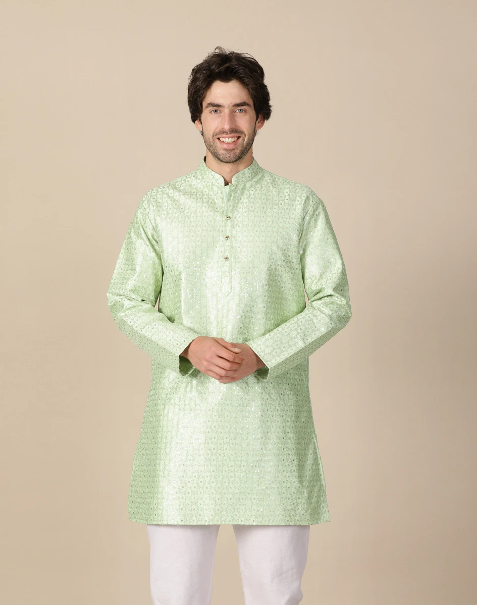 Maurya Vastra Pastel Green Embroidered Festive Kurta (5)
