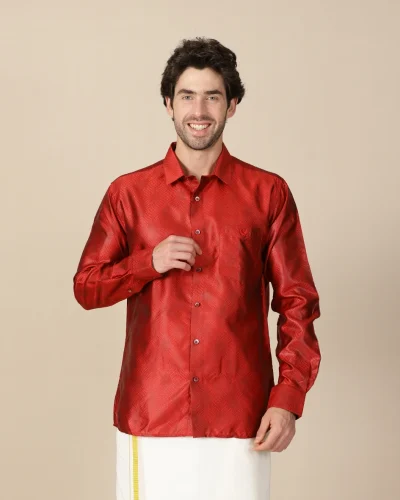 Maurya Vastra Red Ethnic Shirt