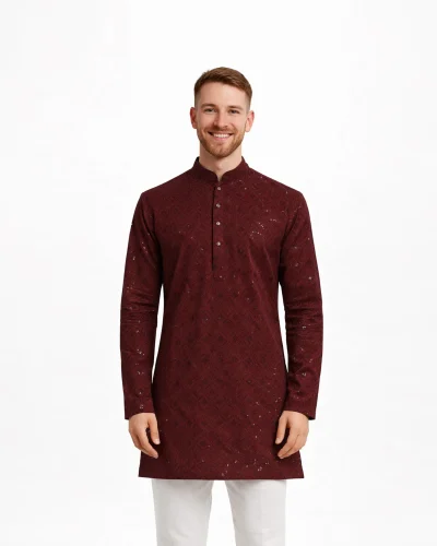 Maurya Vastra Regal Maroon Embellished Sequin Kurta