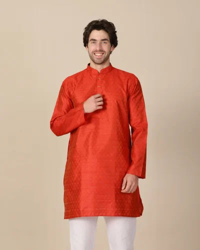 Maurya Vastra Royal Vermilion Textured Festive Kurta