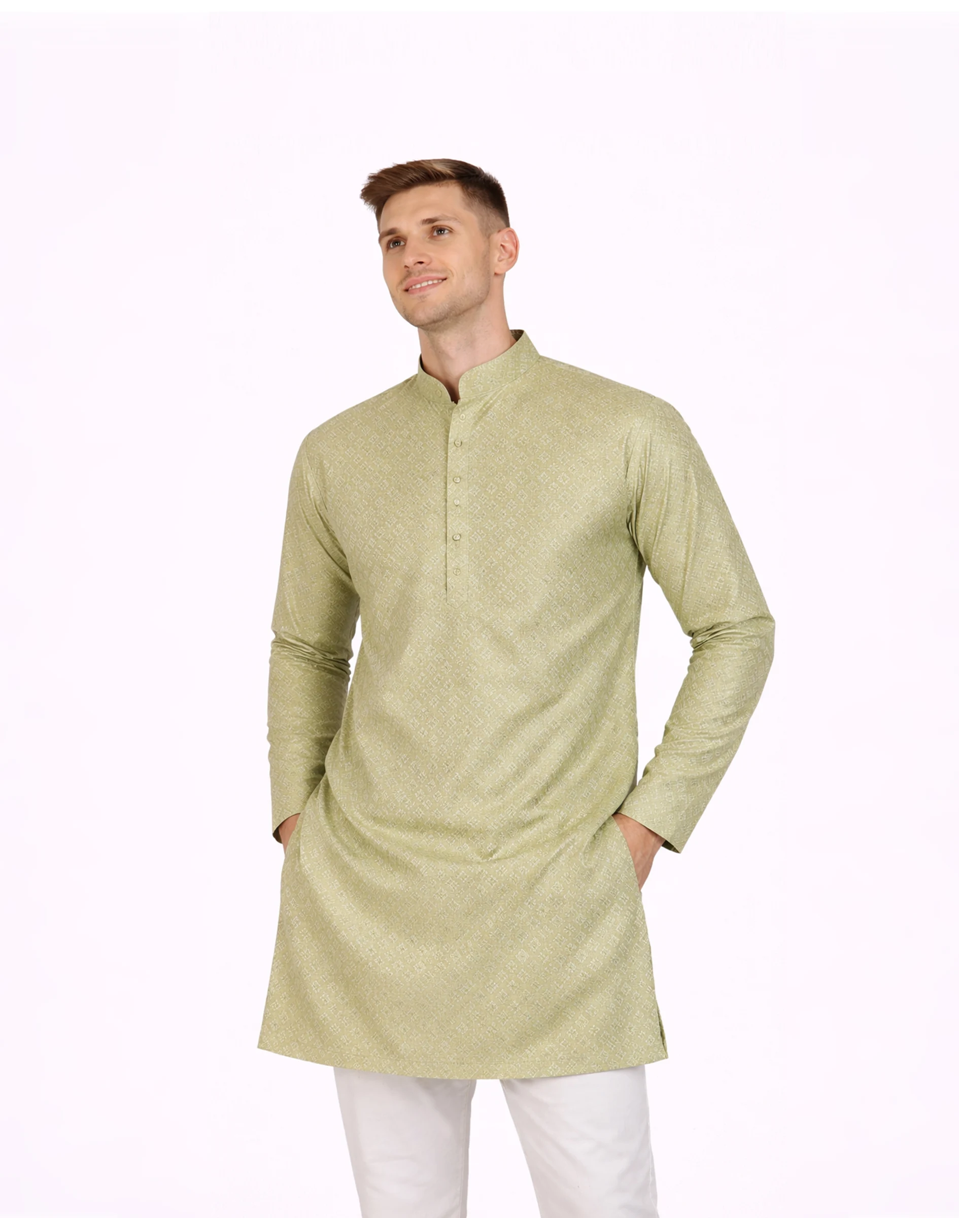 Maurya Vastra Sage Green Designer Silk Brocade Kurta (1)