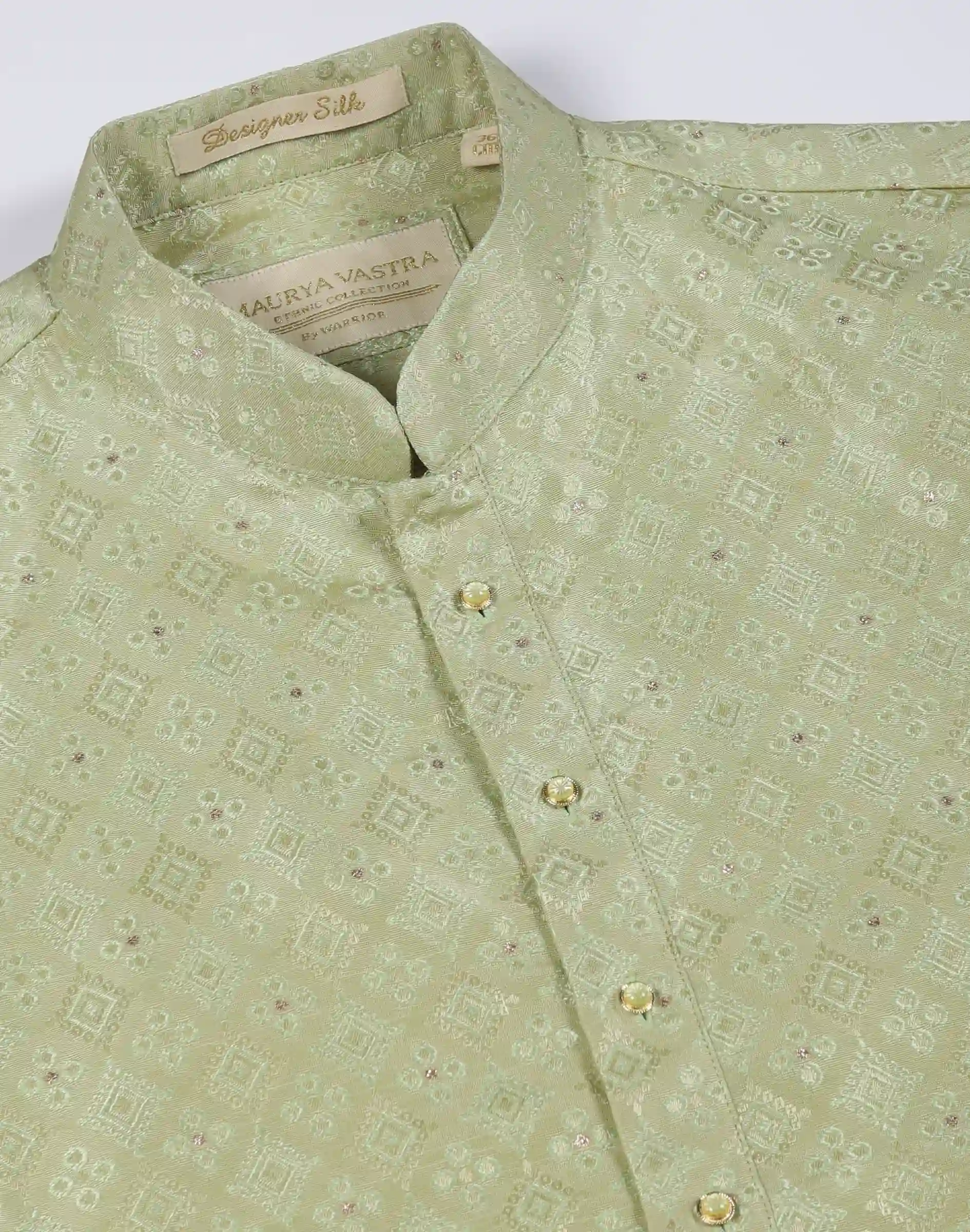 Maurya Vastra Sage Green Designer Silk Brocade Kurta (3)