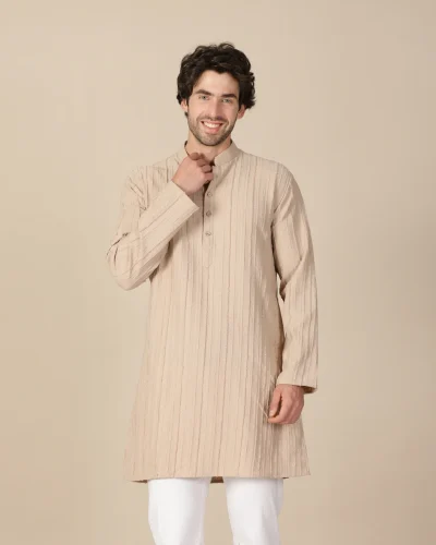 Maurya  Vastra Sand Beige Textured Kurta