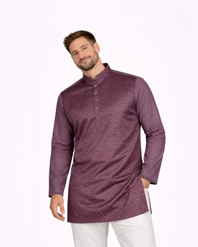 Maurya Vastra Wine Designer Silk Embroidered Kurta