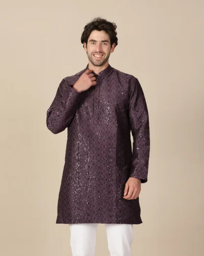 Maurya Vastra Wine Embroidered Festive Kurta